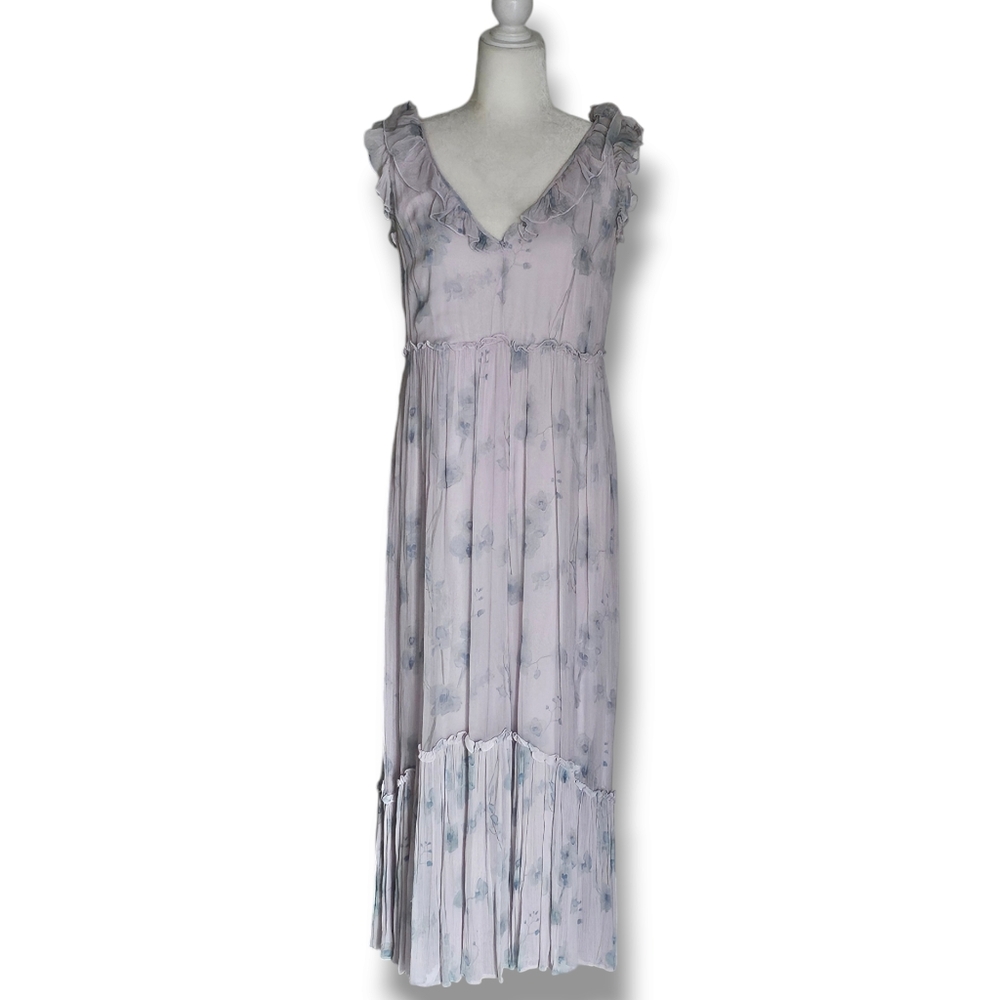 Floral Maxi Dress Size 10 Ruffle Lavender Long Gauzy‎ H&M Prairie Peasant Fairy